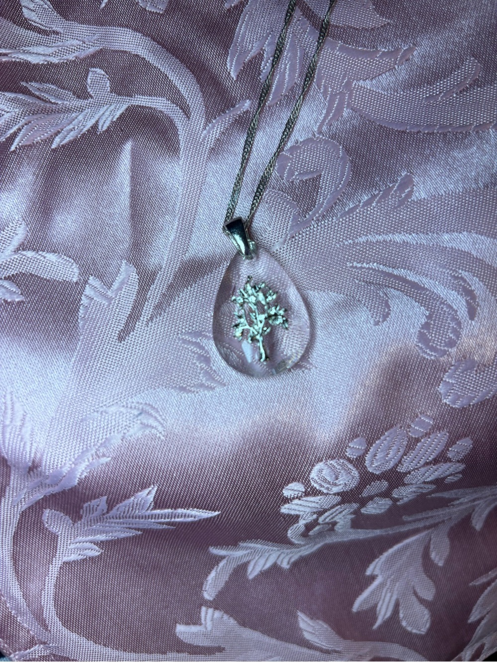 Silver-Tone Tree of Life Teardrop Pendant Necklace - Clear